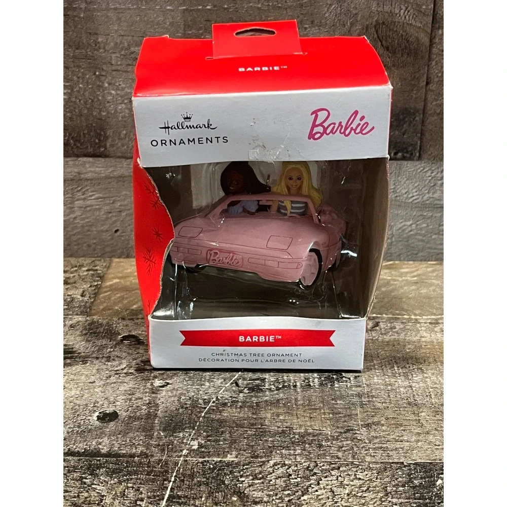 Hallmark Barbie Movie Figural Ornament Pink Convertible Car Christmas 3HCM2172